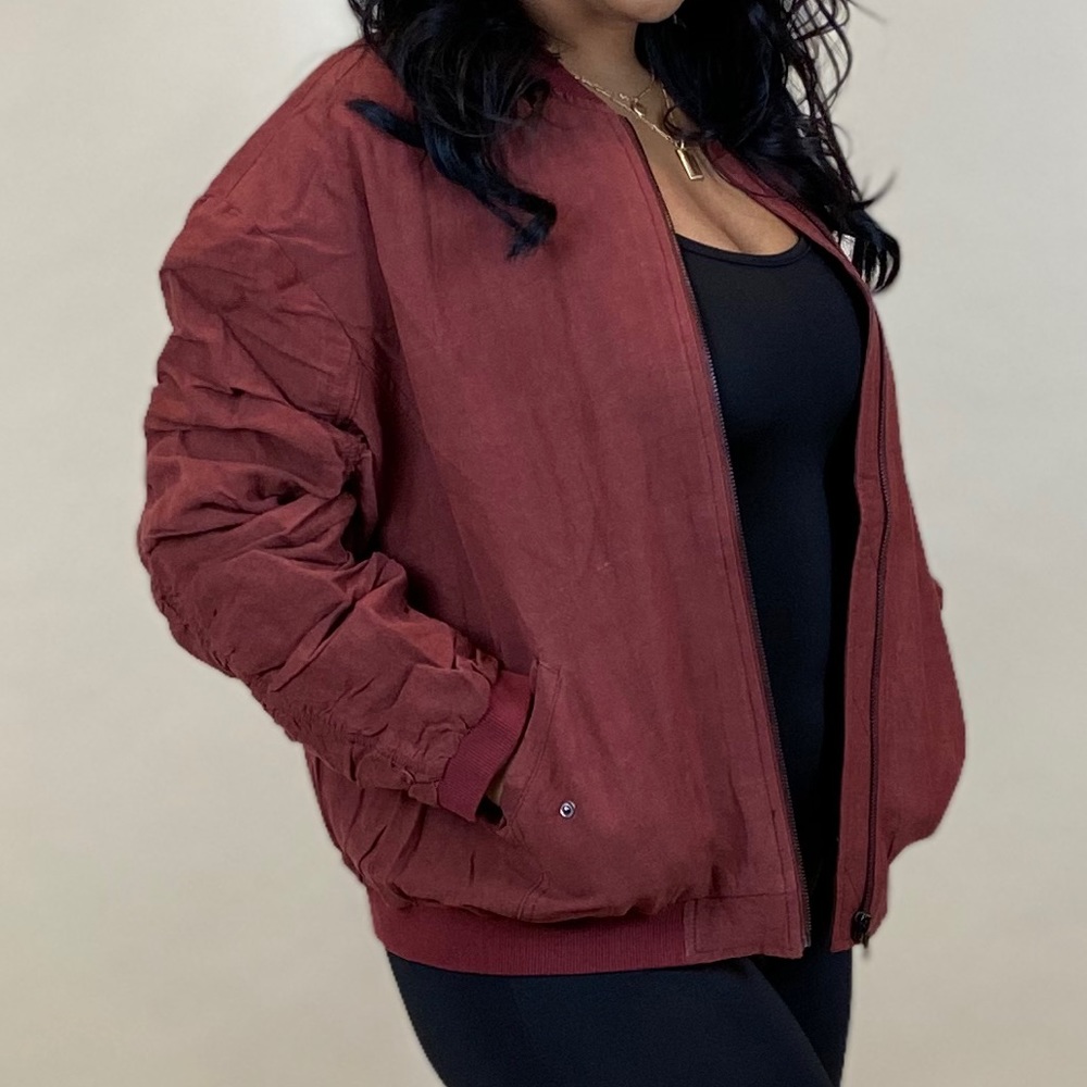 🧱Brick Red Ruched Bomber Jacket